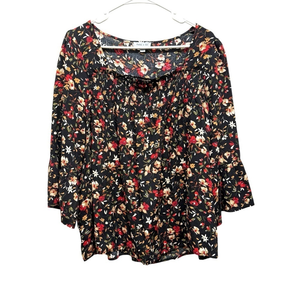 2/$30 Floral & Ivy - Black Floral Print Long Sleeve Blouse Size Small